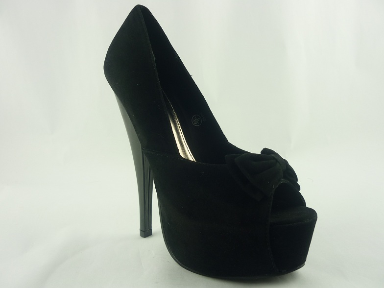 Ladies Black Bow Peep Toe Platform High Heel Shoe 3 8